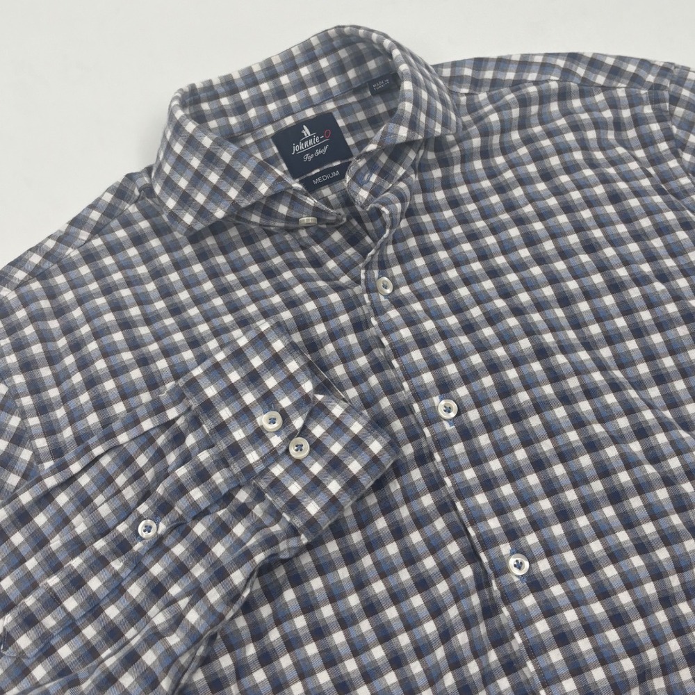 Johnnie-O Top Shelf Men's M Blue Gingham Check‎ Long Sleeve Button Down Shirt